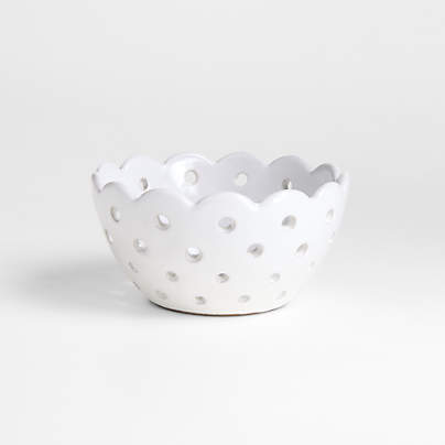 Small White Scallop Eyelet Stoneware Colander by Laura Kim