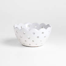 Small White Scallop Eyelet Stoneware Colander by Laura Kim | Crate & Barrel
