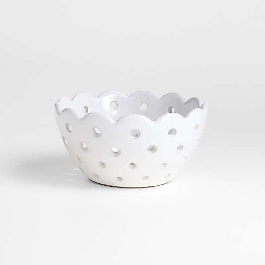 Small White Scallop Eyelet Stoneware Colander by Laura Kim