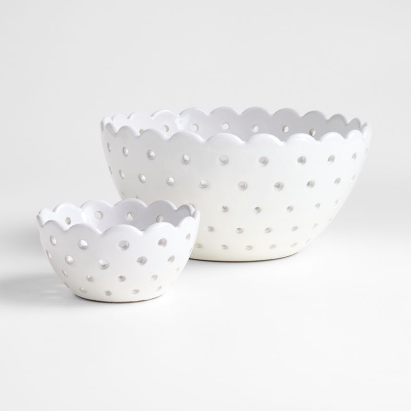 White Scallop Eyelet Stoneware Colander by Laura Kim