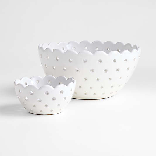 Large White Scallop Eyelet Stoneware Colander by Laura Kim