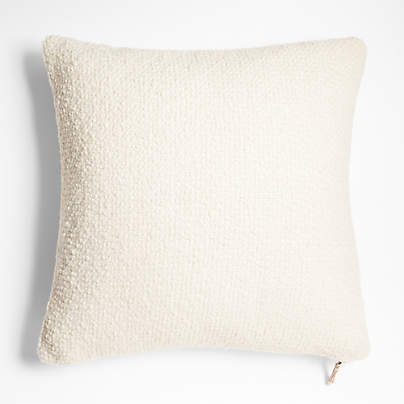 Wool Boucle 23"x23" Alba Ivory Throw Pillow with Feather Insert by Laura Kim