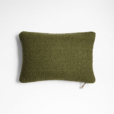 View Wool Boucle 22"x15" Oregano Green Throw Pillow with Feather Insert by Laura Kim details