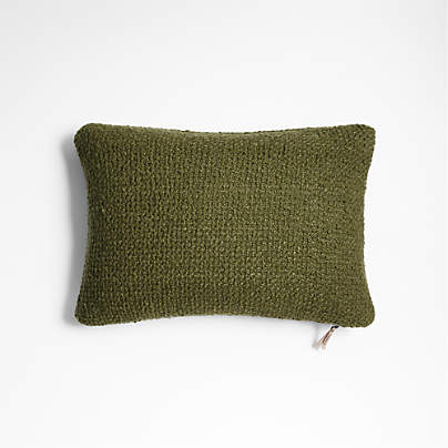 Wool Boucle 22"x15" Oregano Green Throw Pillow with Feather Insert by Laura Kim