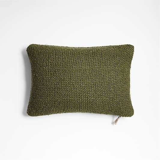 Wool Boucle 22"x15" Oregano Green Throw Pillow with Feather Insert by Laura Kim