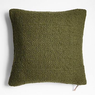 View Wool Boucle 23"x23" Oregano Green Throw Pillow with Feather Insert by Laura Kim details