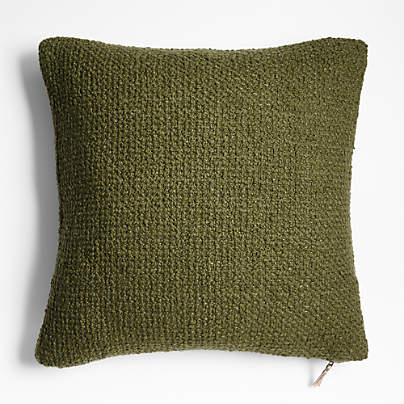 Wool Boucle 23"x23" Oregano Green Throw Pillow with Feather Insert by Laura Kim