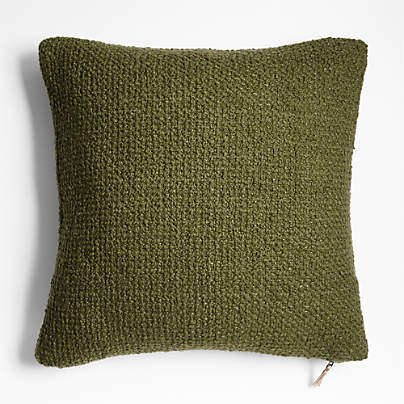 Wool Boucle 23x23 Oregano Green Throw Pillow with Feather Insert by Laura Kim