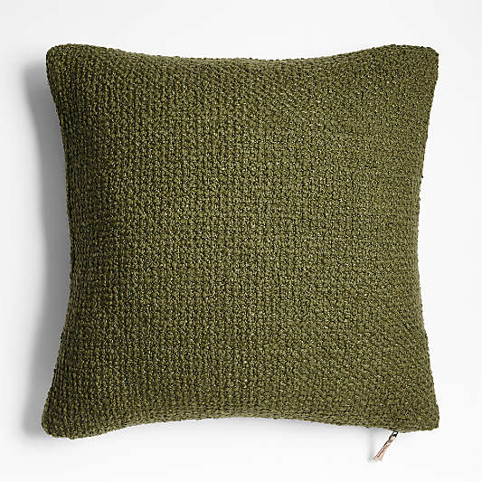 Wool Boucle 23"x23" Oregano Green Throw Pillow by Laura Kim