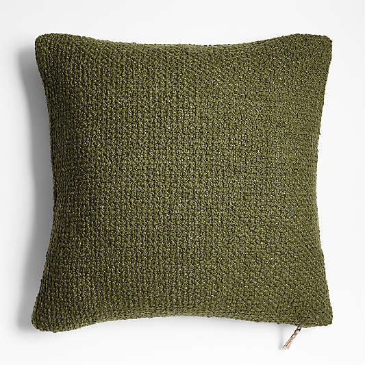 Wool Boucle 23"x23" Oregano Green Throw Pillow Cover by Laura Kim