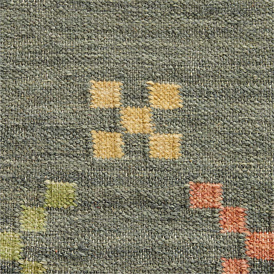 Broderie Kilim Green Wool and Cotton Kids Area Rug by Sharland England
