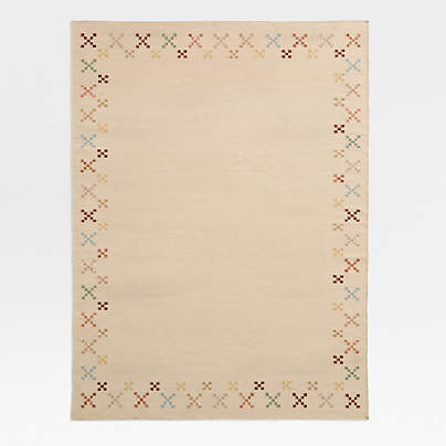 Broderie Kilim Taupe Wool and Cotton Kids Area Rug 5x8 by Sharland England