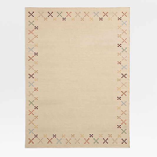 Broderie Kilim Taupe Wool and Cotton Kids Area Rug 6x9 by Sharland England