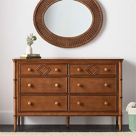 Crosby 53" Antique Amber Wood Wide 6-Drawer Kids Dresser by Sharland England