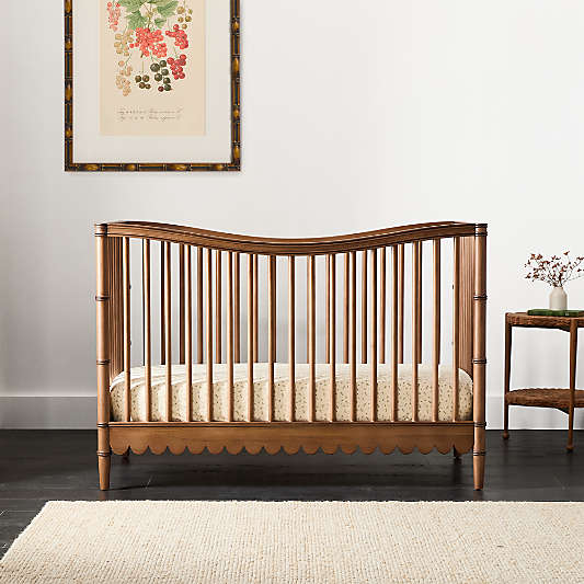 Crosby Antique Amber Wood Convertible Baby Crib with Toddler Bed Rail by Sharland England