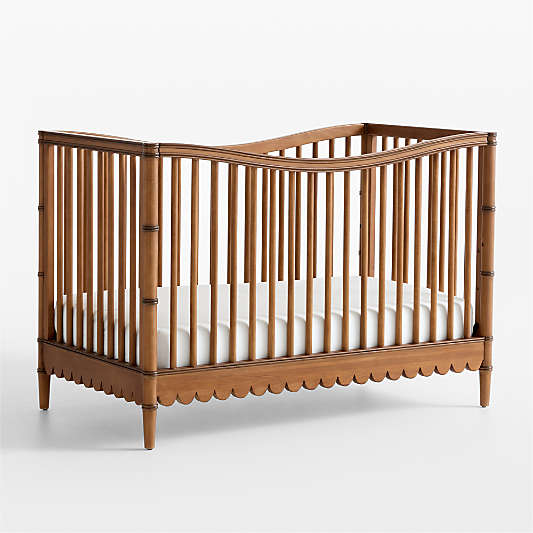 Crosby Antique Amber Wood Convertible Baby Crib with Toddler Bed Rail by Sharland England