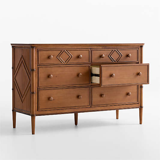 Crosby 53" Antique Amber Wood Wide 6-Drawer Kids Dresser by Sharland England