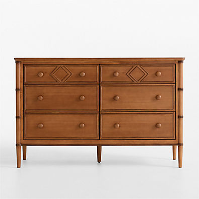 View Crosby 53" Antique Amber Wood Wide 6-Drawer Kids Dresser by Sharland England details