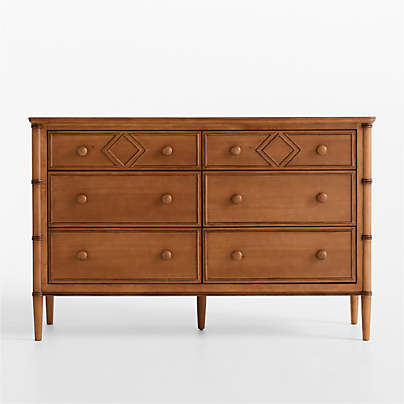 Crosby 53" Antique Amber Wood Wide 6-Drawer Kids Dresser by Sharland England