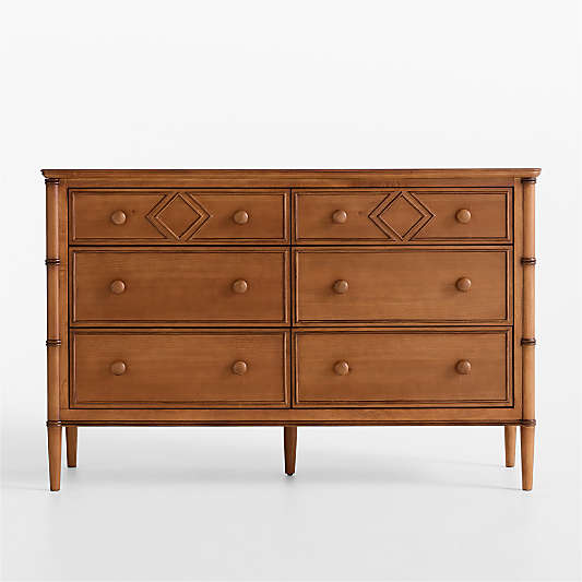 Crosby 53" Antique Amber Wood Wide 6-Drawer Kids Dresser by Sharland England