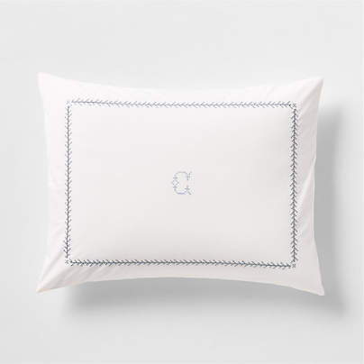 Evelyn Cozy Cloud Pampas Ivory and Blue Cross Stitch Kids Pillow Sham By Sharland England