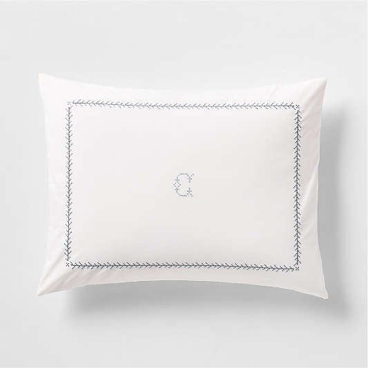 Evelyn Cozy Cloud Pampas Ivory and Blue Cross Stitch Kids Pillow Sham By Sharland England