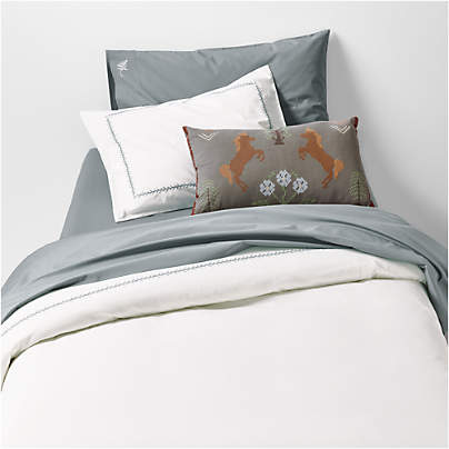 Evelyn Cozy Cloud Pampas Ivory and Blue Cross Stitch Kids Twin Duvet Cover By Sharland England