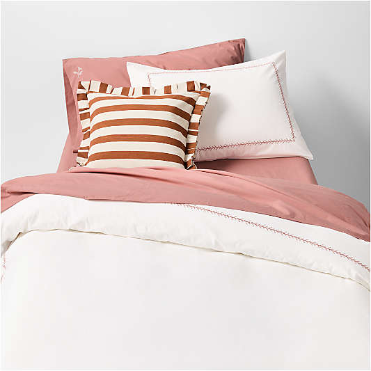 Evelyn Cozy Cloud Pampas Ivory and Rose Cross Stitch 100% Organic Cotton Kids Twin Duvet Cover By Sharland England