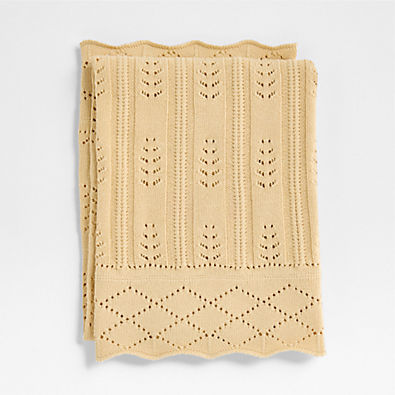 View Ferne Pointelle Lambs Wood Yellow Organic Cotton Baby Stroller Blanket by Sharland England details
