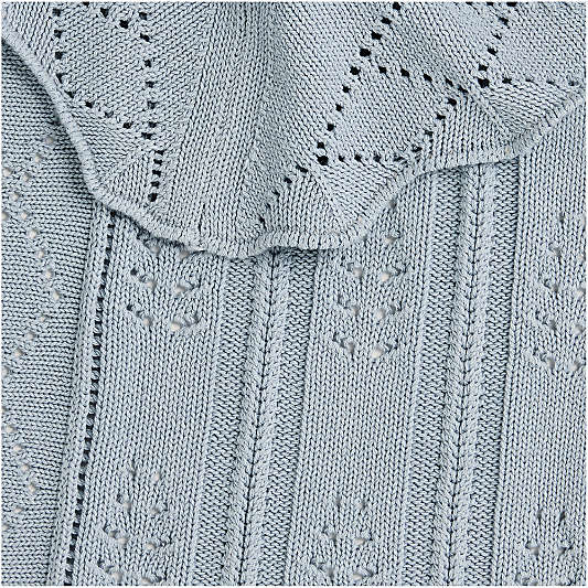 Ferne Pointelle Subdued Blue Organic Cotton Baby Stroller Blanket by Sharland England