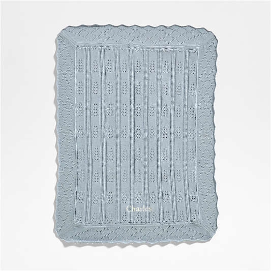 Ferne Pointelle Subdued Blue Organic Cotton Baby Stroller Blanket by Sharland England
