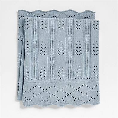 View Ferne Pointelle Subdued Blue Organic Cotton Baby Stroller Blanket by Sharland England details