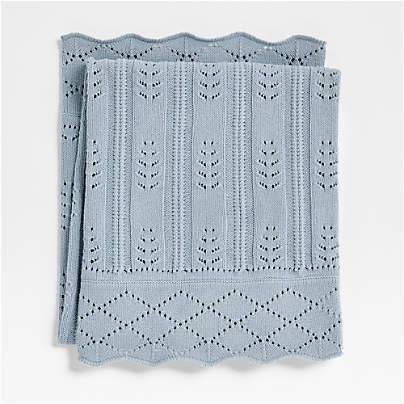Ferne Pointelle Subdued Blue Organic Cotton Baby Stroller Blanket by Sharland England