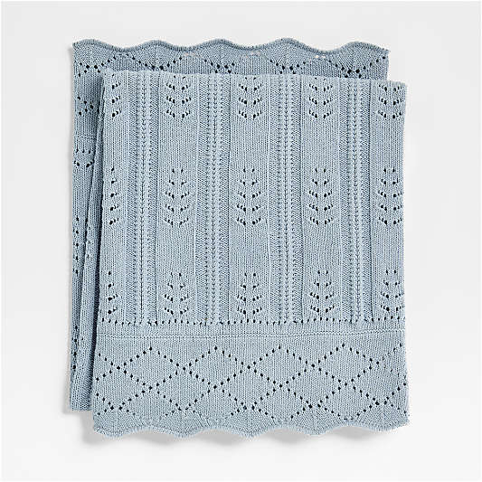 Ferne Pointelle Subdued Blue Organic Cotton Baby Stroller Blanket by Sharland England