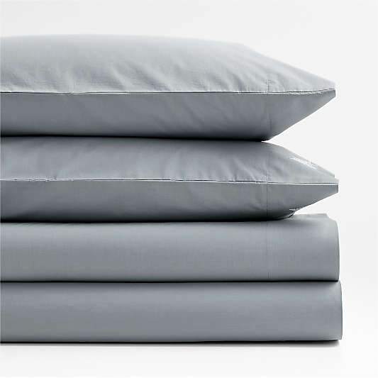 Lake House Cozy Cloud Smoke Blue 100% Organic Cotton Kids Queen Sheet Set By Sharland England