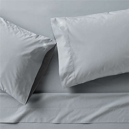 Lake House Cozy Cloud Smoke Blue 100% Organic Cotton Kids Queen Sheet Set By Sharland England