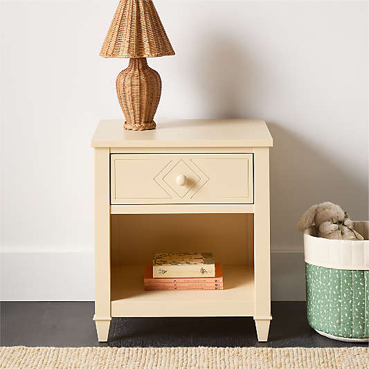 Soleil Buttercream Wood Kids Nightstand with Drawer by Sharland England