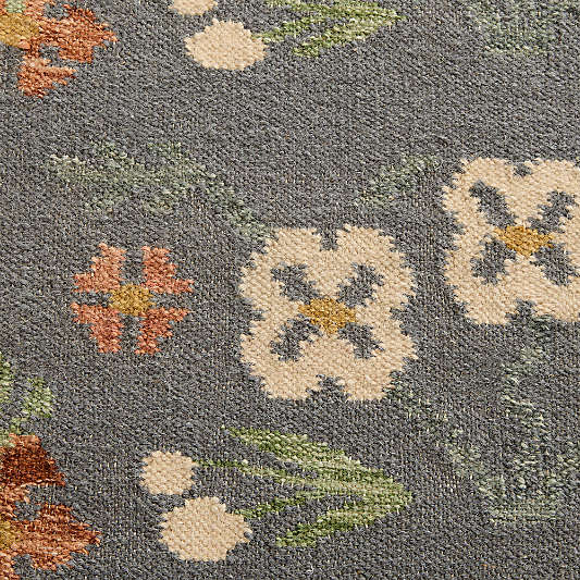 Tansie Floral Kilim Navy Blue Wool and Cotton Kids Area Rug by Sharland England