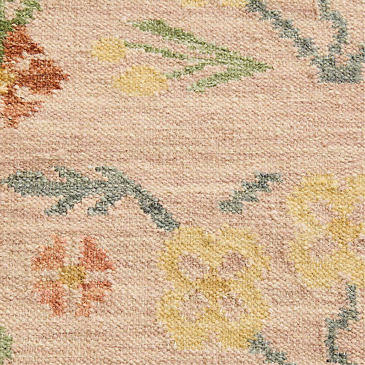 Tansie Floral Kilim Purple Wool and Cotton Kids Area 12"x18" Rug Swatch by Sharland England