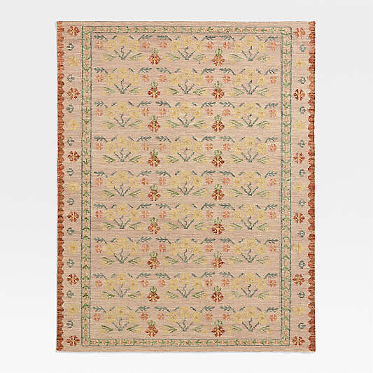 Tansie Floral Kilim Purple Wool and Cotton Kids Area Rug 8x10 by Sharland England