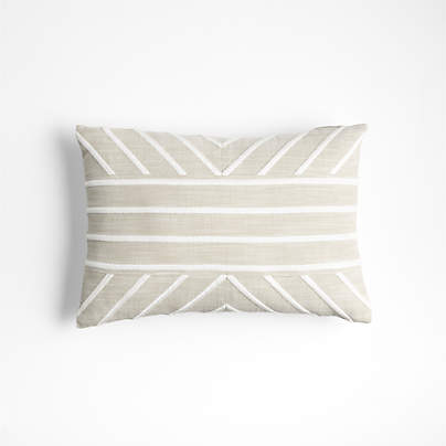 Embroidered Organic Cotton 22"x15" Arctic Ivory Throw Pillow by Lisa Whittington with Feather Insert