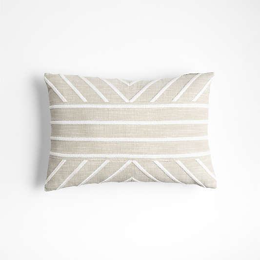 Embroidered Organic Cotton 22"x15" Arctic Ivory Throw Pillow by Lisa Whittington