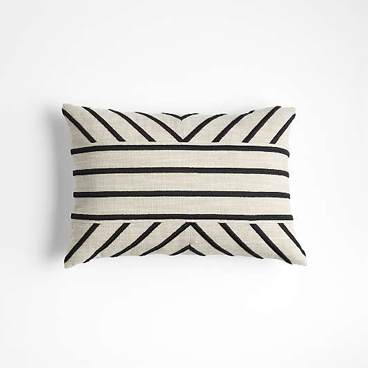 Embroidered Organic Cotton 22"x15" Ink Black Throw Pillow by Lisa Whittington with Feather Insert