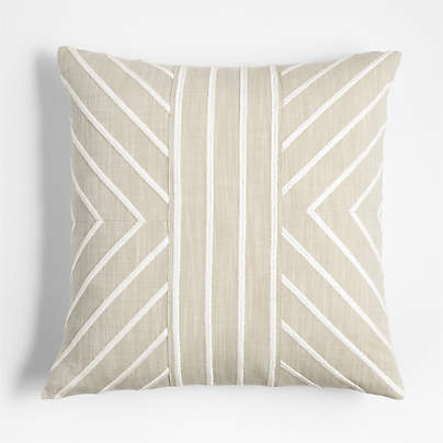 Embroidered Organic Cotton 23"x23" Arctic Ivory Throw Pillow Cover by Lisa Whittington