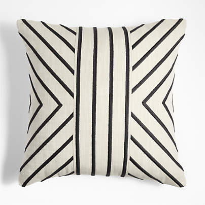 Embroidered Organic Cotton 23"x23" Ink Black Throw Pillow Cover by Lisa Whittington