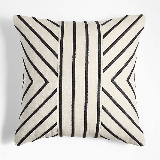 Embroidered Organic Cotton 22"x15" Ink Black Throw Pillow by Lisa Whittington with Feather Insert