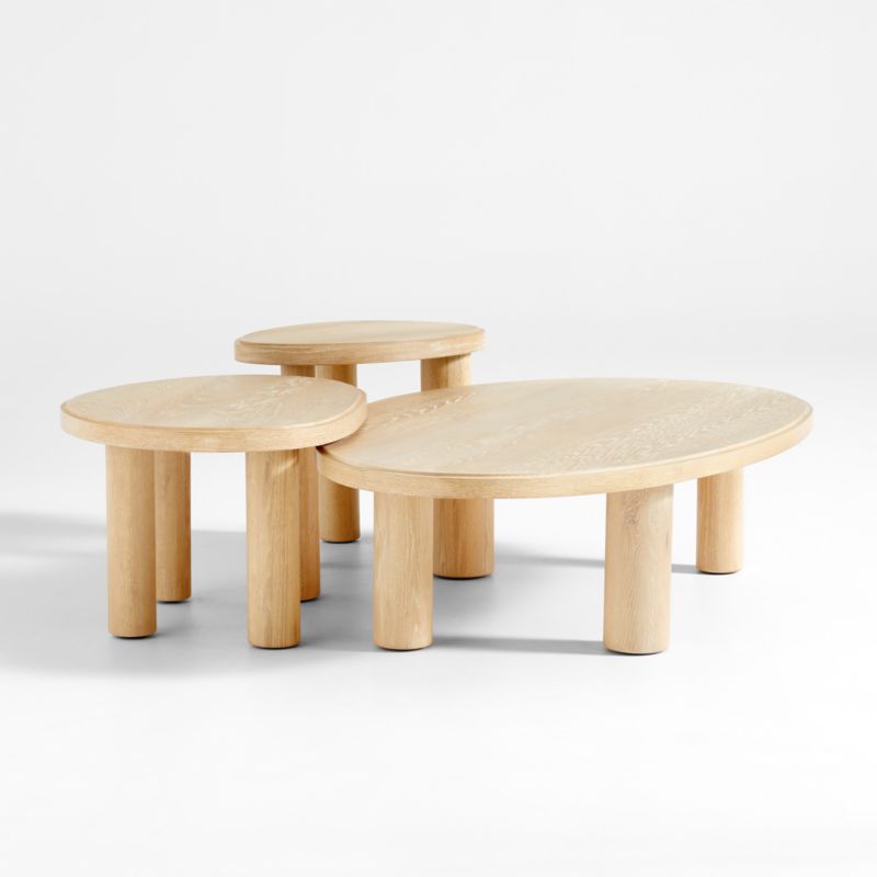 La Sal Natural Oak Asymmetric Wood Accent Tables, Set of 3