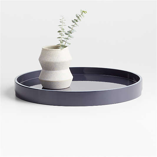 Mood Indigo Blue Round Lacquer Wood 18" Decorative Tray