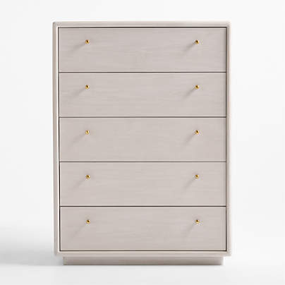 Lafayette 38" Whitewashed Wood 5-Drawer Tall Dresser