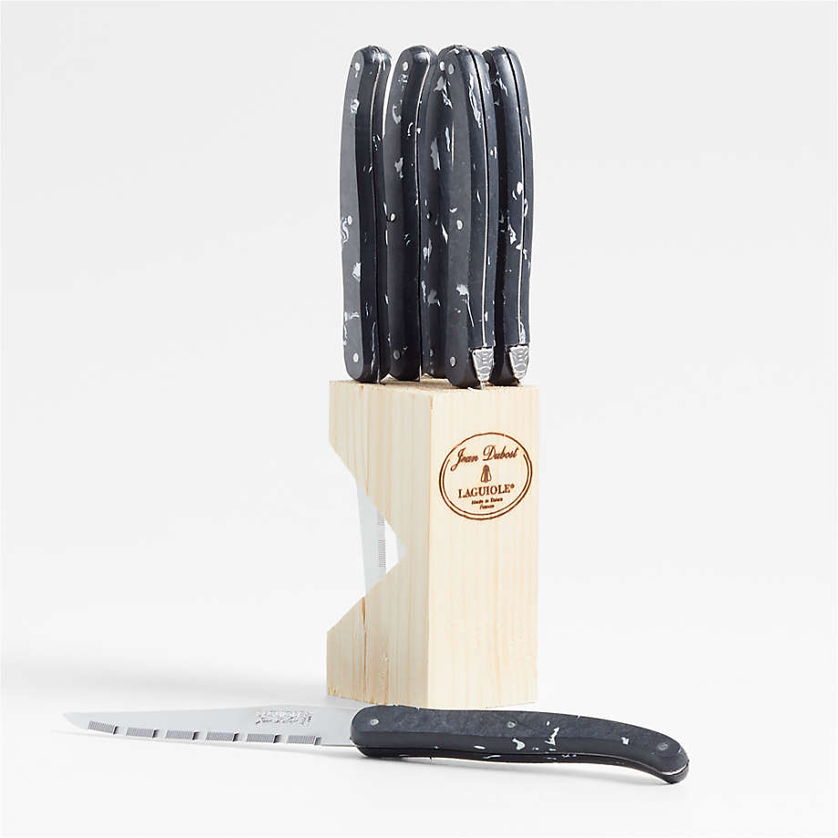 French Steak Knives 6-Piece Wood Block Set Laguiole Jean-Dubost